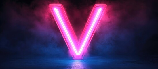 Poster - Bright Pink Neon Letter V Sign in Dark Atmosphere Ideal for Creative Nighttime Promotional Text or Advertising Background