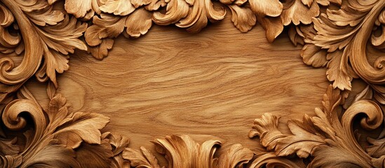 Poster - intricate wood carving display with decorative ornamental elements and blank area for custom text or
