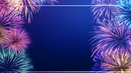 Poster - Dazzling and Dynamic Chinese New Year Firework with Glowing Streaks of Colorful Light and Soft White Text Area Amidst the Vibrant Festive Atmosphere
