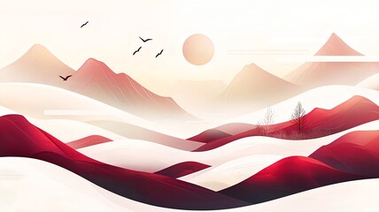 Poster - Minimalist and Sophisticated Chinese New Year Background Design with Smooth Gradients of Vibrant Red and Lustrous Gold Tones Featuring a Clean White Text Placeholder in the Center for Customization