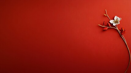 Poster - Elegant and minimalist Chinese New Year background with gold calligraphy strokes on a deep red canvas  A simple text box in the corner adds an additional touch of tradition and luxury