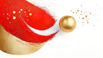 Poster - Vibrant abstract brushstroke background in bold red and gold colors perfect for Chinese New Year and holiday designs  Includes a clean white text box for adding custom text or graphics