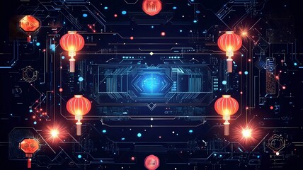 Poster - Elegant and Minimalist Geometric Chinese New Year Design with Sharp Red and Gold Accent Lines Crisp Rectangular Text Area and a Futuristic Clean Aesthetic
