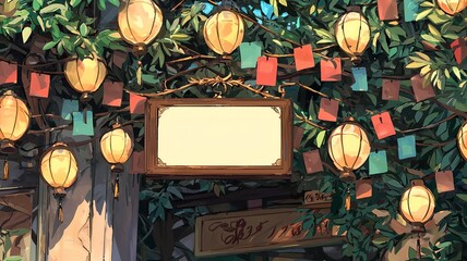 Poster - Vibrant and Festive Chinese New Year Market Scene with Detailed Lanterns Red Envelopes and a Glowing Text Box on Top Showcasing the Warm Style and Traditional Elements