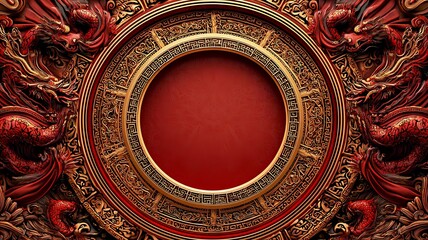 Poster - Beautifully Designed Traditional Chinese New Year Fan with Ornate Patterns and Blank White Space Perfect for Festive and Designs
