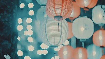 Poster - Breathtaking photograph capturing the vibrant and captivating atmosphere of a traditional Chinese New Year lantern festival showcasing the glowing lanterns intricate architecture