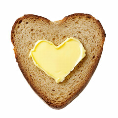 Wall Mural - slice of whole grain bread with heart shaped piece of butter isolated on transparent background Generative Ai.