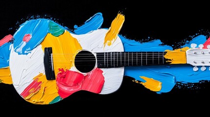 Poster - A vivid abstract piece with an acoustic guitar set against a background of paint splatters.