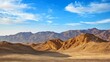 © heinng - Stunning Wide Shot Photo: Majestic Desert Mountains Bask Under a Vivid Blue Sky. AI Generated