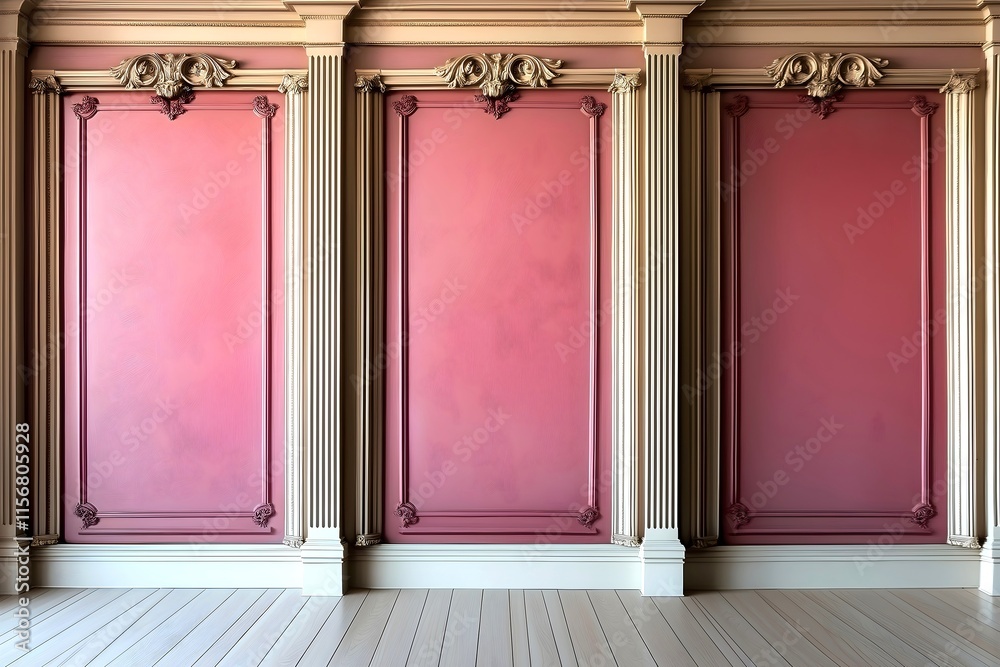 Pink classical French chateau interior wall digital backdrop, ornate ...