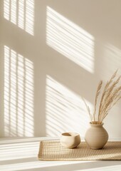 Poster - Modern Minimalist Sunlit Interior with Natural Decor