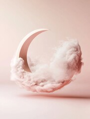 Aufkleber - Serene Crescent Moon with Soft Cloud in Pastel Tones