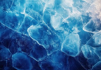 Poster - Vibrant Blue Ice Texture Background with Detailed Cracks and Layers for Use in Creative Design Projects
