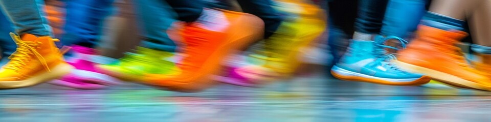 Vibrant Sneakers Blur on Urban Court Capturing Energy and Movement in Street Sports