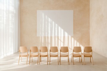 Poster - Minimalist Seating Arrangement in a Sunlit Community Room