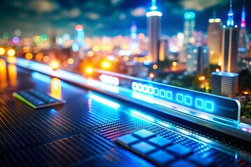 Poster - 2025 Progress Bar: Futuristic Digital Technology Tilt-Shift Stock Photo
