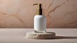 © Designpro - Stylish white empty skincare glass bottle branding mockup  on pastel natural stone podium, beauty cosmetic container mockups advertising advertisement