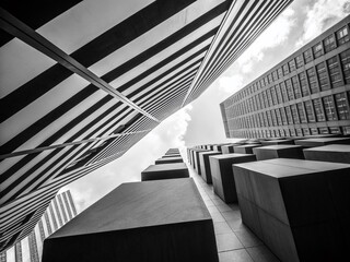 Poster - Abstract Architecture: Black and White Geometric Lines and Cubes
