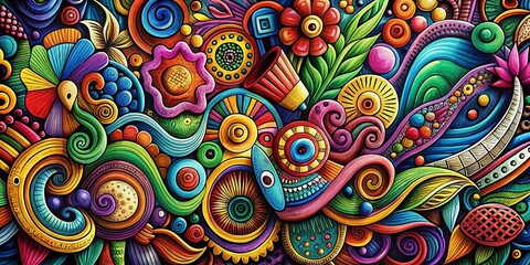 Poster - Abstract Bold Hand-Drawn Doodle Background with Copy Space - Right Side Composition