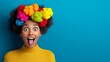 © Nataliia_Trushchenko - Woman with a colorful headpiece is smiling and making a funny face. The image has a playful and lighthearted mood