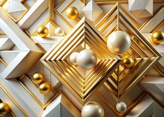 Poster - Abstract Geometric White Gold 3D Layered Shapes Background for Presentation Design
