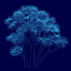 Poster - Tree with blue leaves and a blue background. The tree is lit up and he is glowing
