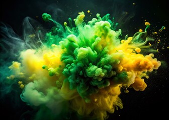 Poster - Abstract Green Yellow Smoke Explosion, Spring Pollen Burst, Low Light Photography