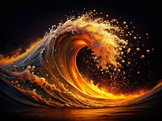 Poster - Abstract Orange Black Gold Wave Night Photography Stock Photo