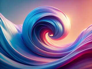 Poster - Abstract Pastel Wave: Luminous Blue Pink Swirl on Pink Background - Minimalist Stock Photo