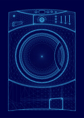 Poster - Blue image of a washing machine. The image is in a blue color scheme