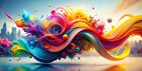 Poster - Abstract Swirls Double Exposure Mockup: Modern Colorful Advertising Design Template