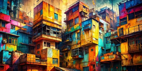 Poster - Abstract Urban Decay: Grunge Textures & Geometric Shapes in Cityscape