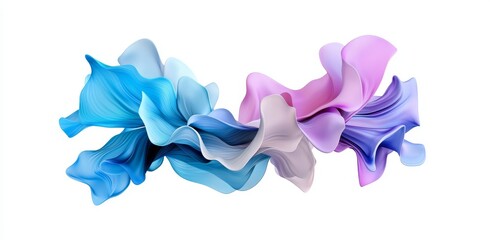 Poster - An illustration of a futuristic abstract background in 3D rendering, with iridescent glass ribbons and holographic lines forming curved shapes on a white backdrop, emphasizing a gradient of geometric