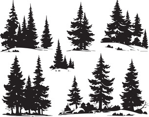 set trees. hand drawn vector illustration