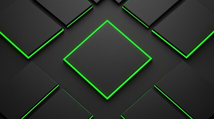 Poster - An abstract background in black and green, with a green line, created from squares and rectangles.