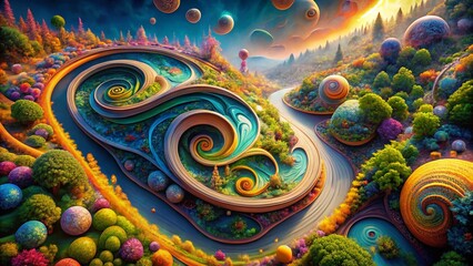 Poster - Aerial View Abstract Spiral Art: Vibrant Color Swirls & Dynamic Patterns