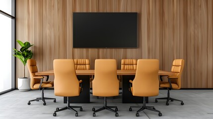 Poster - Modern Conference Room with Wooden Wall and Comfortable Chairs