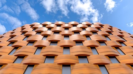Poster - Modern Architectural Design with Wooden Facade and Blue Sky