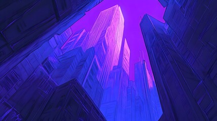 Wall Mural - Abstract Cityscape Purple And Blue Skyscrapers