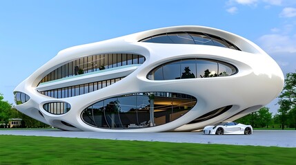 Poster - Modern Architectural Design with Organic Shapes and Glass Facade
