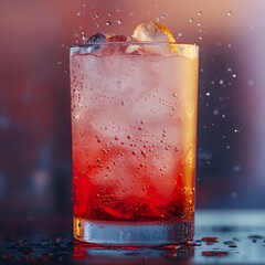 Wall Mural - Refreshing Red Bubbly Drink with Ice