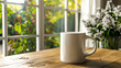© Muhammad - A white mug mockup placed on a table in a natural setting, ideal for branding and lifestyle product representation.
