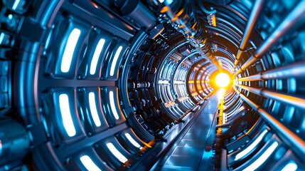 Poster - Futuristic Tunnel with Bright Light and Sleek Metallic Walls