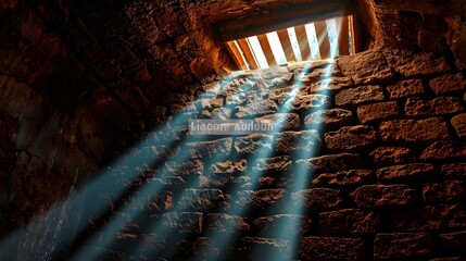 Poster - Light Beams Through a Vent in an Old Stone Wall Underground