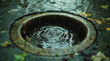 Wall Mural - Rainwater Ripples in Stone Basin: Autumnal Landscape