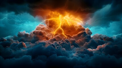 Poster - Dramatic Thunderstorm with Bright Lightning and Colorful Clouds
