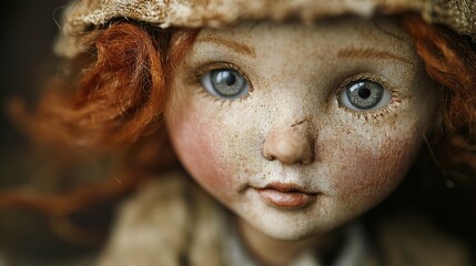 Close-up Portrait of a Whimsical Handmade Doll