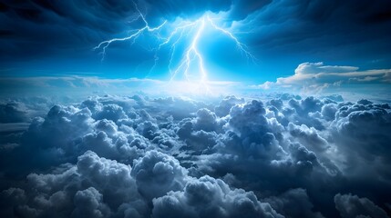 Poster - Dramatic Lightning Strikes Over Dark Clouds and Blue Sky