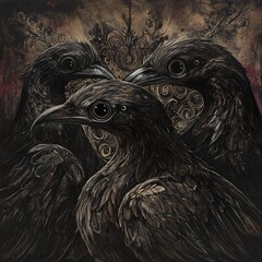 Wall Mural - Mysterious Ravens: A Dark and Gothic Avian Masterpiece