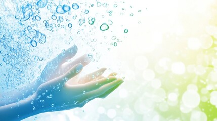 Global Handwashing Day abstract background. Featuring bright blues, greens, and whites with hygiene-focused patterns. Highlighting cleanliness, health, and hygiene. Ideal for public health campaigns